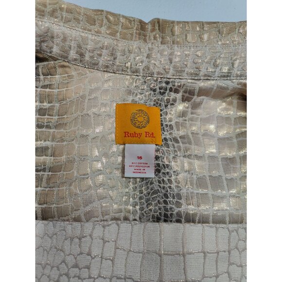 Ruby Rd. Womens Metallic Croc-Embossed Jacket Size 16 Button-Front Long Sleeve - Picture 4 of 7